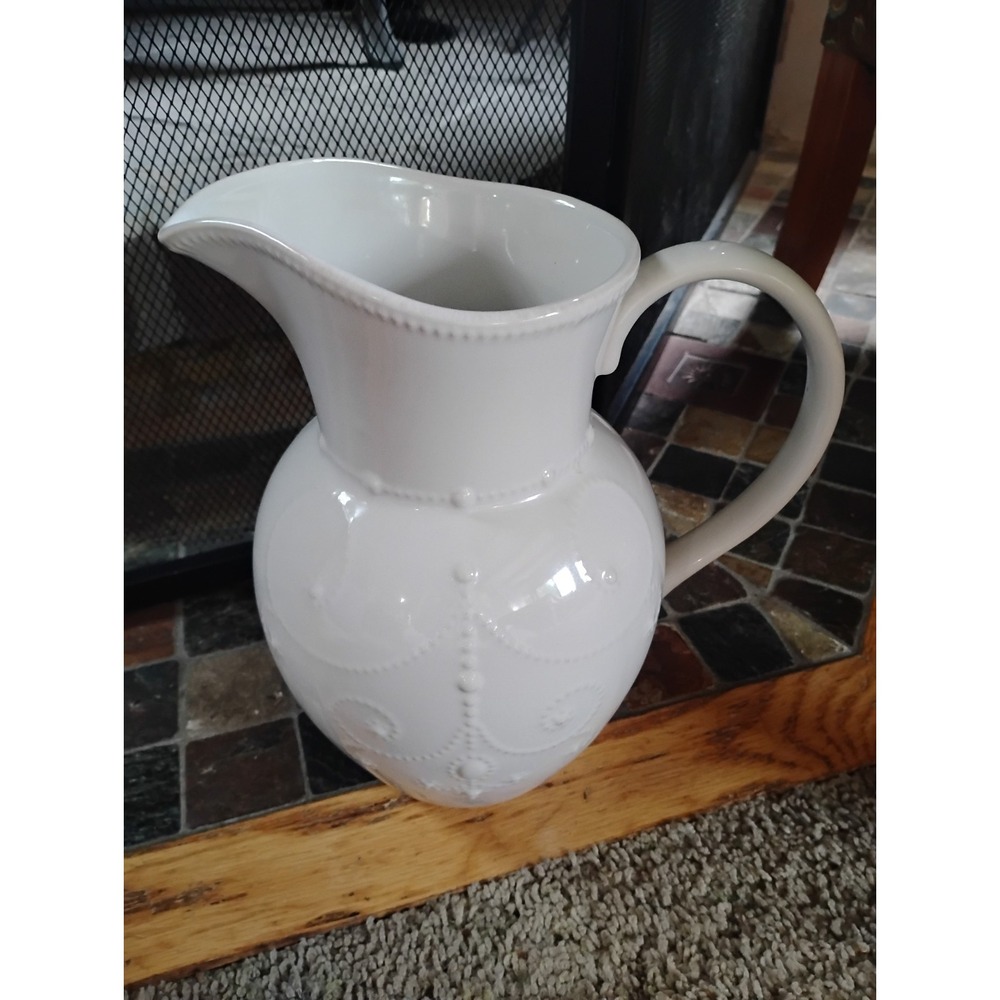10" Lenox French Perle White Embossed Pitcher 78 oz